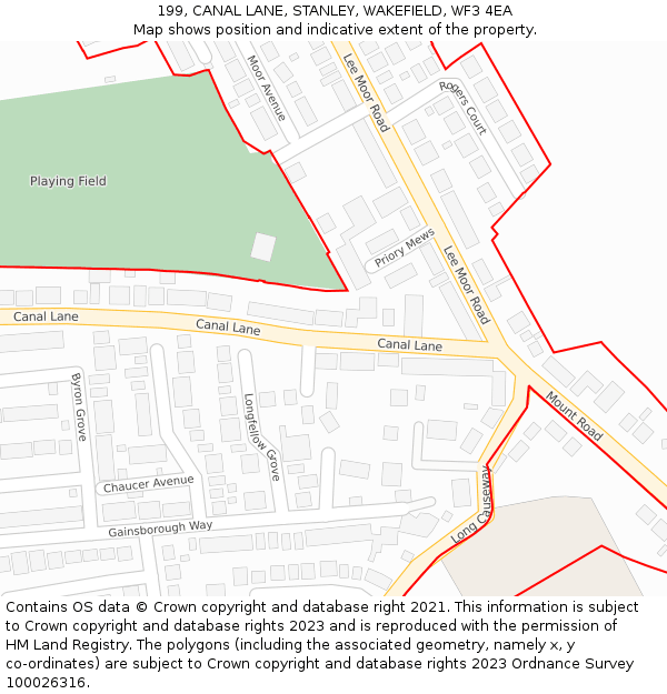 199, CANAL LANE, STANLEY, WAKEFIELD, WF3 4EA: Location map and indicative extent of plot