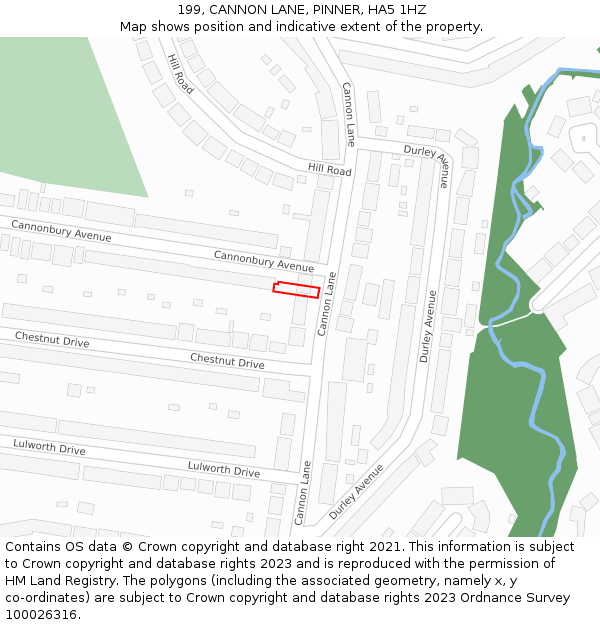 199, CANNON LANE, PINNER, HA5 1HZ: Location map and indicative extent of plot