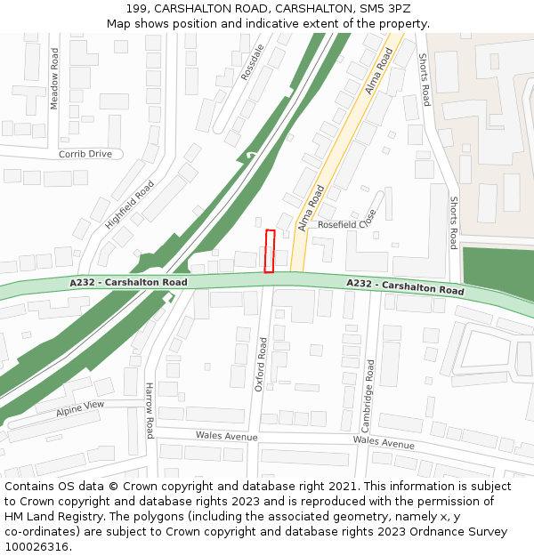 199, CARSHALTON ROAD, CARSHALTON, SM5 3PZ: Location map and indicative extent of plot