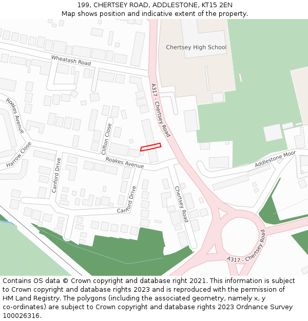 199, CHERTSEY ROAD, ADDLESTONE, KT15 2EN: Location map and indicative extent of plot