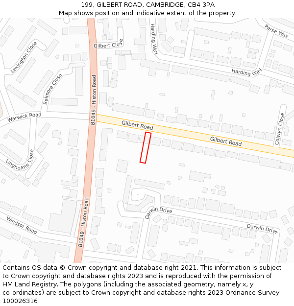 199, GILBERT ROAD, CAMBRIDGE, CB4 3PA: Location map and indicative extent of plot