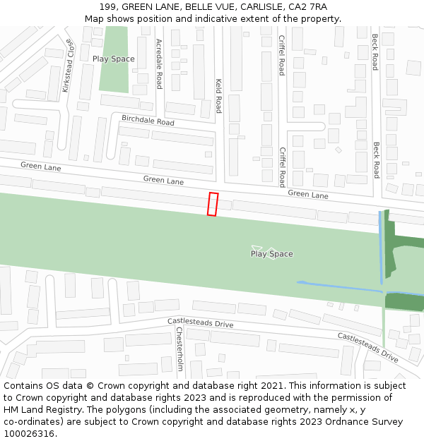 199, GREEN LANE, BELLE VUE, CARLISLE, CA2 7RA: Location map and indicative extent of plot