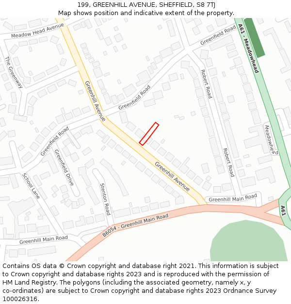 199, GREENHILL AVENUE, SHEFFIELD, S8 7TJ: Location map and indicative extent of plot