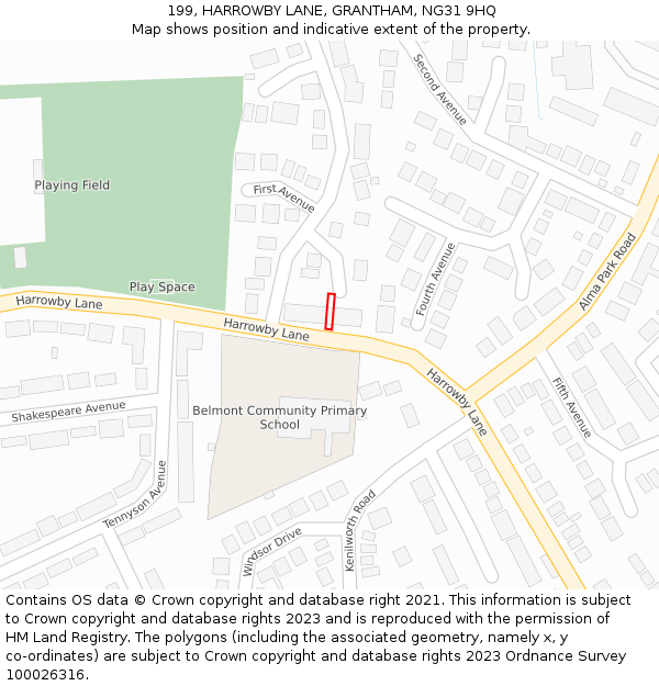 199, HARROWBY LANE, GRANTHAM, NG31 9HQ: Location map and indicative extent of plot