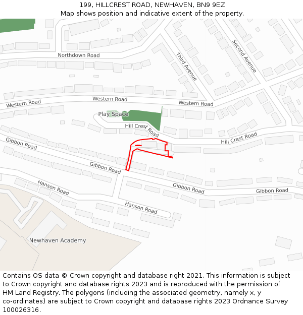 199, HILLCREST ROAD, NEWHAVEN, BN9 9EZ: Location map and indicative extent of plot