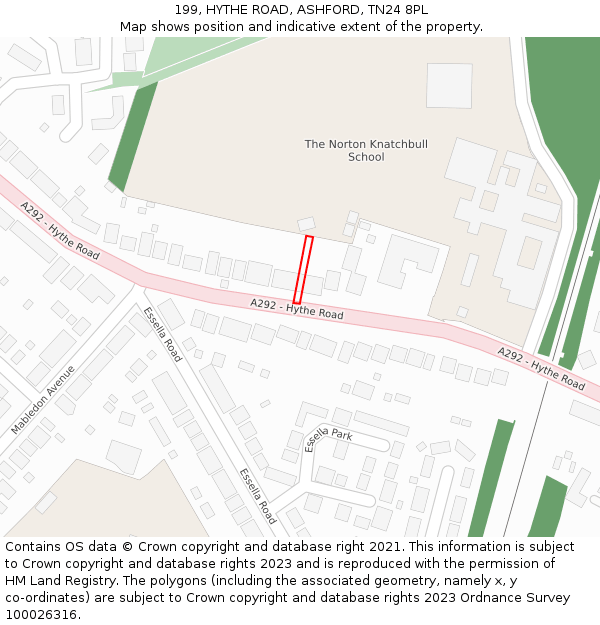 199, HYTHE ROAD, ASHFORD, TN24 8PL: Location map and indicative extent of plot