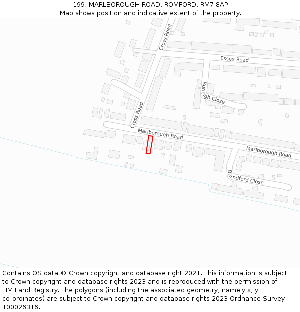 199, MARLBOROUGH ROAD, ROMFORD, RM7 8AP: Location map and indicative extent of plot