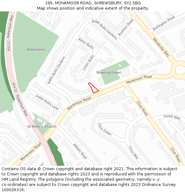 199, MONKMOOR ROAD, SHREWSBURY, SY2 5BQ: Location map and indicative extent of plot