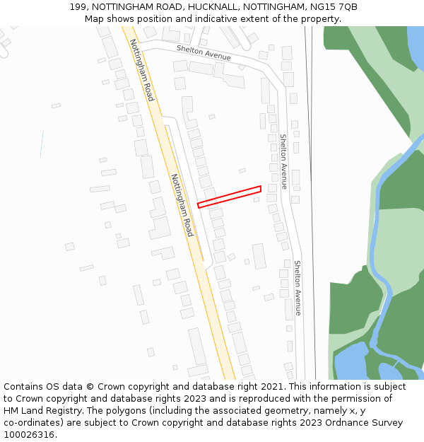 199, NOTTINGHAM ROAD, HUCKNALL, NOTTINGHAM, NG15 7QB: Location map and indicative extent of plot