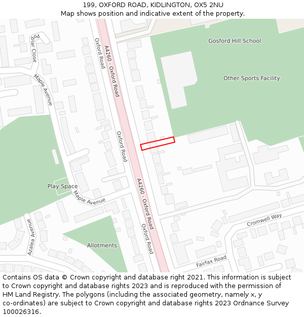 199, OXFORD ROAD, KIDLINGTON, OX5 2NU: Location map and indicative extent of plot