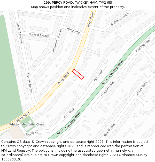 199, PERCY ROAD, TWICKENHAM, TW2 6JS: Location map and indicative extent of plot