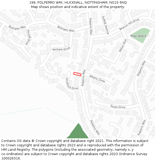 199, POLPERRO WAY, HUCKNALL, NOTTINGHAM, NG15 6NQ: Location map and indicative extent of plot