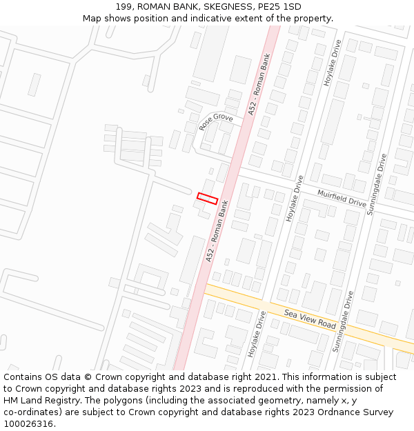 199, ROMAN BANK, SKEGNESS, PE25 1SD: Location map and indicative extent of plot