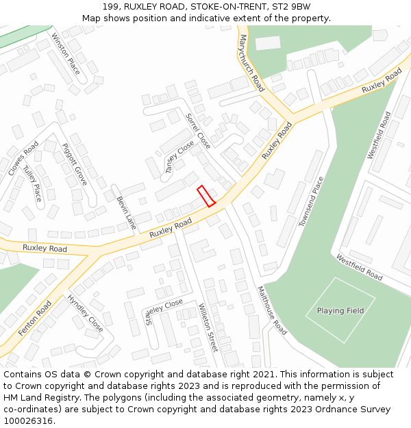 199, RUXLEY ROAD, STOKE-ON-TRENT, ST2 9BW: Location map and indicative extent of plot