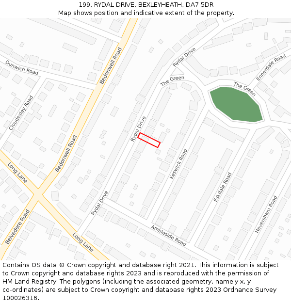 199, RYDAL DRIVE, BEXLEYHEATH, DA7 5DR: Location map and indicative extent of plot