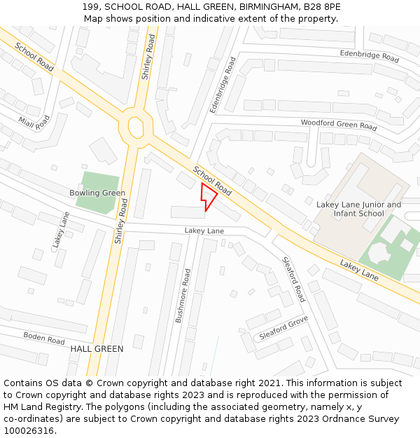 199, SCHOOL ROAD, HALL GREEN, BIRMINGHAM, B28 8PE: Location map and indicative extent of plot