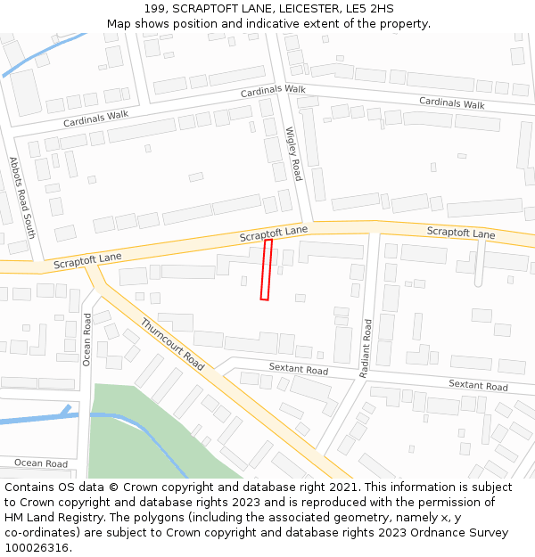 199, SCRAPTOFT LANE, LEICESTER, LE5 2HS: Location map and indicative extent of plot