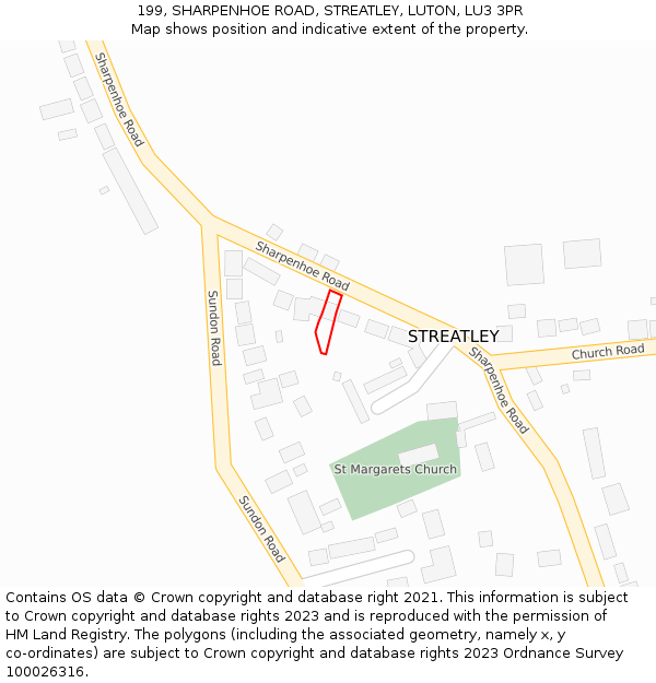 199, SHARPENHOE ROAD, STREATLEY, LUTON, LU3 3PR: Location map and indicative extent of plot