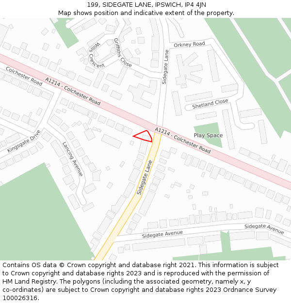 199, SIDEGATE LANE, IPSWICH, IP4 4JN: Location map and indicative extent of plot