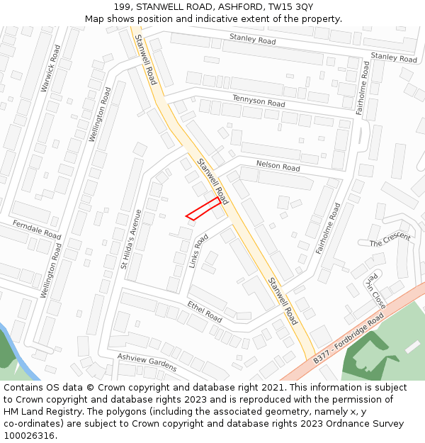 199, STANWELL ROAD, ASHFORD, TW15 3QY: Location map and indicative extent of plot