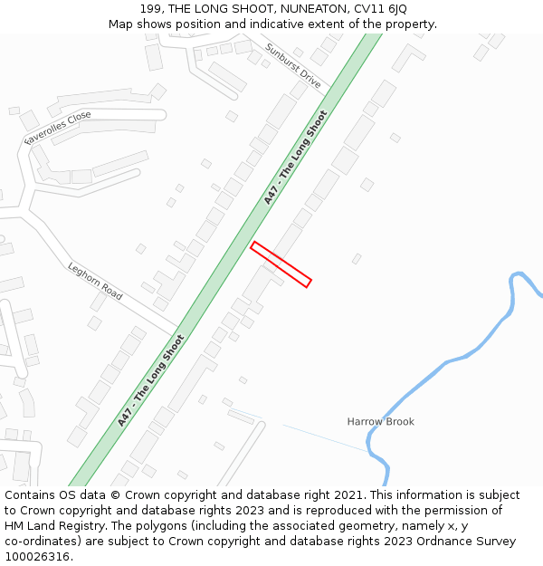 199, THE LONG SHOOT, NUNEATON, CV11 6JQ: Location map and indicative extent of plot