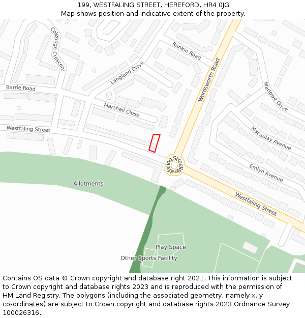 199, WESTFALING STREET, HEREFORD, HR4 0JG: Location map and indicative extent of plot