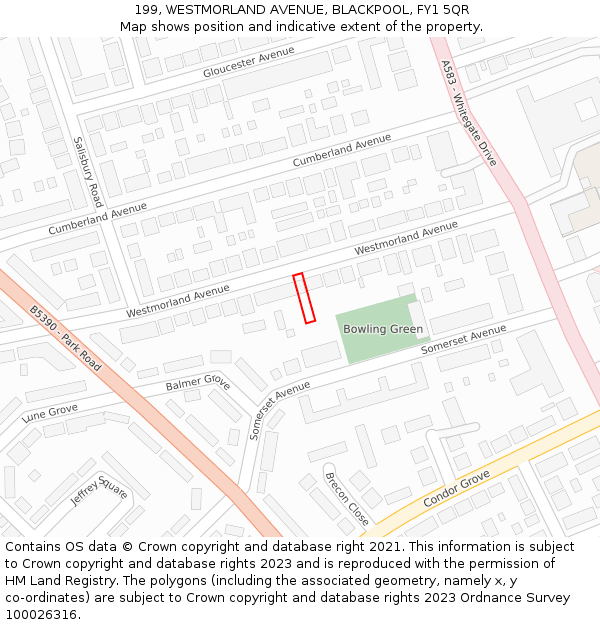 199, WESTMORLAND AVENUE, BLACKPOOL, FY1 5QR: Location map and indicative extent of plot