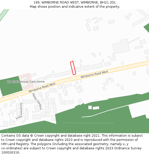 199, WIMBORNE ROAD WEST, WIMBORNE, BH21 2DL: Location map and indicative extent of plot