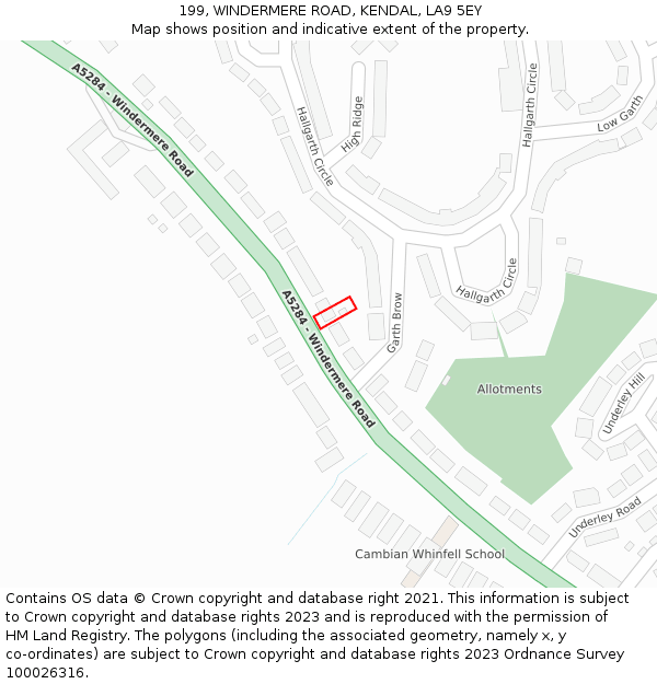 199, WINDERMERE ROAD, KENDAL, LA9 5EY: Location map and indicative extent of plot