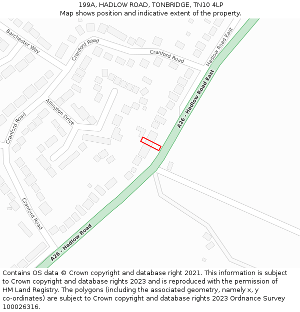 199A, HADLOW ROAD, TONBRIDGE, TN10 4LP: Location map and indicative extent of plot