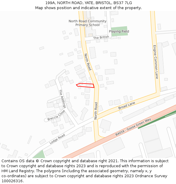 199A, NORTH ROAD, YATE, BRISTOL, BS37 7LG: Location map and indicative extent of plot