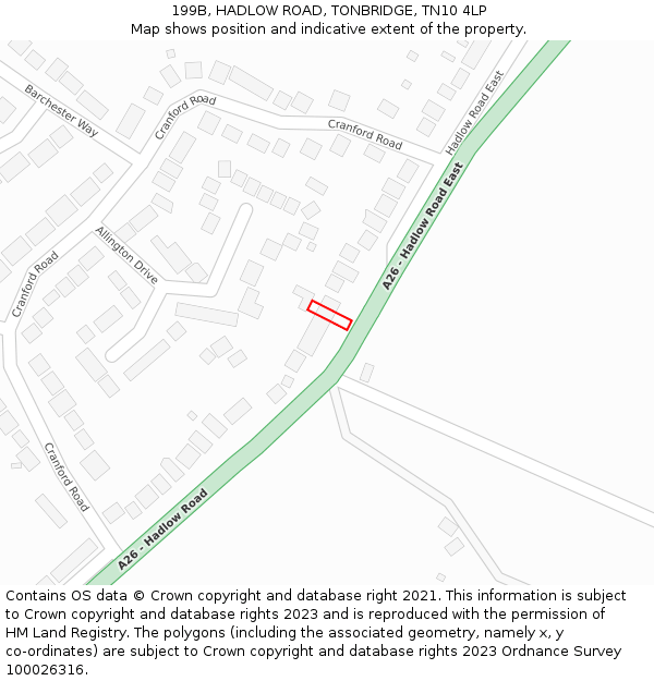 199B, HADLOW ROAD, TONBRIDGE, TN10 4LP: Location map and indicative extent of plot