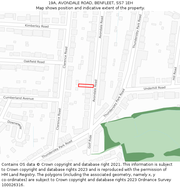 19A, AVONDALE ROAD, BENFLEET, SS7 1EH: Location map and indicative extent of plot