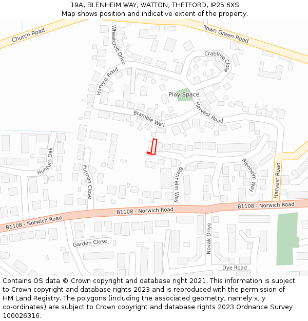 19A, BLENHEIM WAY, WATTON, THETFORD, IP25 6XS: Location map and indicative extent of plot