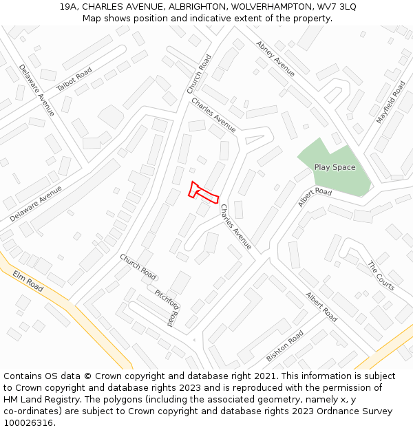 19A, CHARLES AVENUE, ALBRIGHTON, WOLVERHAMPTON, WV7 3LQ: Location map and indicative extent of plot