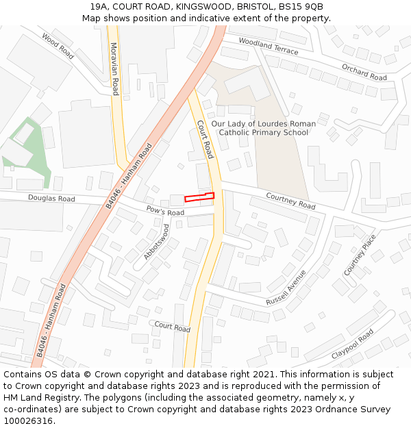 19A, COURT ROAD, KINGSWOOD, BRISTOL, BS15 9QB: Location map and indicative extent of plot