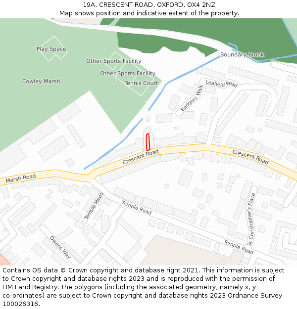 19A, CRESCENT ROAD, OXFORD, OX4 2NZ: Location map and indicative extent of plot