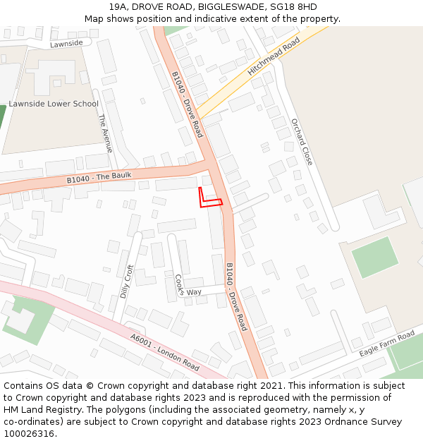 19A, DROVE ROAD, BIGGLESWADE, SG18 8HD: Location map and indicative extent of plot