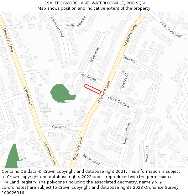 19A, FROGMORE LANE, WATERLOOVILLE, PO8 9QN: Location map and indicative extent of plot