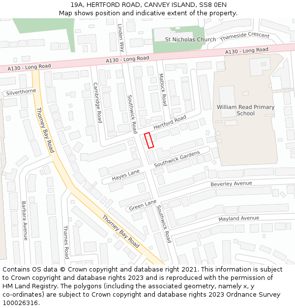 19A, HERTFORD ROAD, CANVEY ISLAND, SS8 0EN: Location map and indicative extent of plot