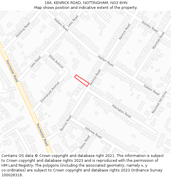 19A, KENRICK ROAD, NOTTINGHAM, NG3 6HN: Location map and indicative extent of plot