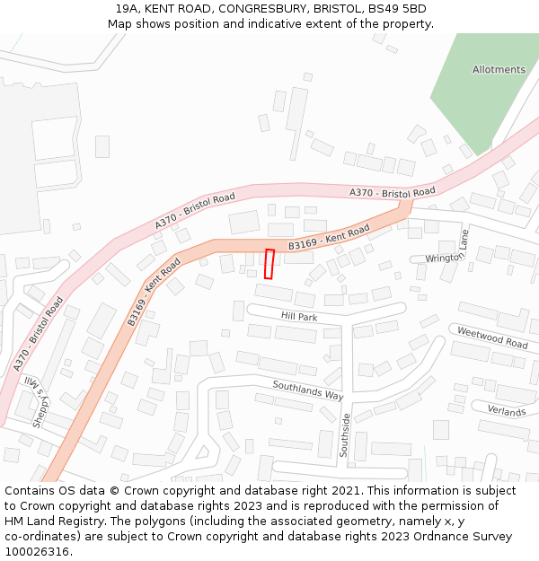 19A, KENT ROAD, CONGRESBURY, BRISTOL, BS49 5BD: Location map and indicative extent of plot