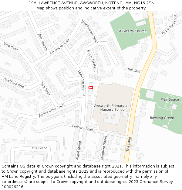 19A, LAWRENCE AVENUE, AWSWORTH, NOTTINGHAM, NG16 2SN: Location map and indicative extent of plot