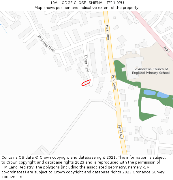 19A, LODGE CLOSE, SHIFNAL, TF11 9PU: Location map and indicative extent of plot