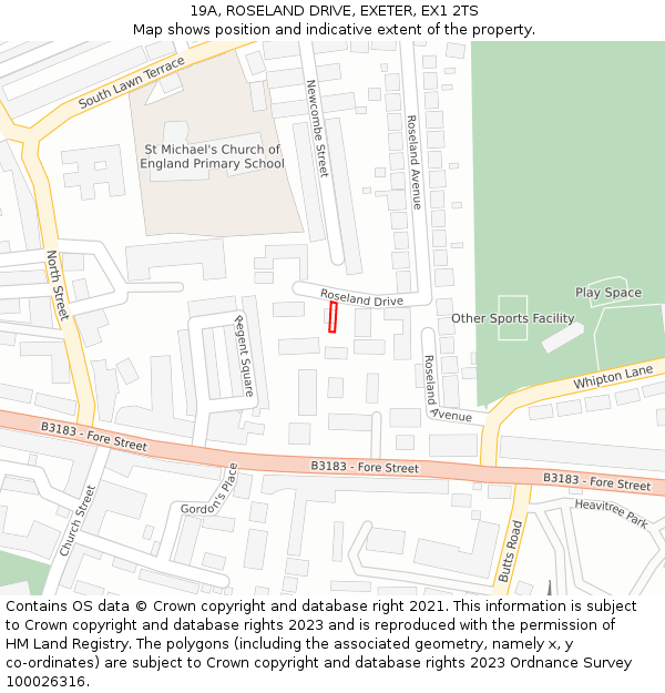 19A, ROSELAND DRIVE, EXETER, EX1 2TS: Location map and indicative extent of plot