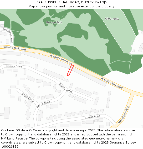 19A, RUSSELLS HALL ROAD, DUDLEY, DY1 2JN: Location map and indicative extent of plot