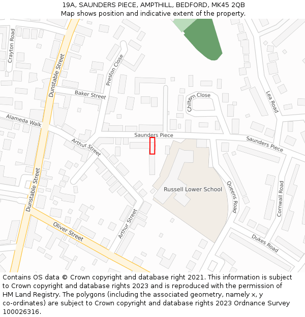 19A, SAUNDERS PIECE, AMPTHILL, BEDFORD, MK45 2QB: Location map and indicative extent of plot