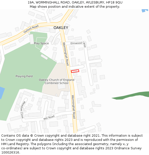 19A, WORMINGHALL ROAD, OAKLEY, AYLESBURY, HP18 9QU: Location map and indicative extent of plot