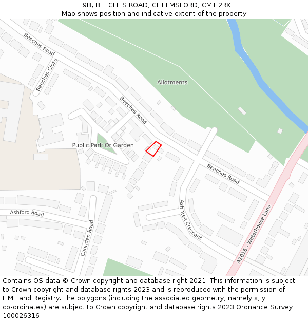 19B, BEECHES ROAD, CHELMSFORD, CM1 2RX: Location map and indicative extent of plot