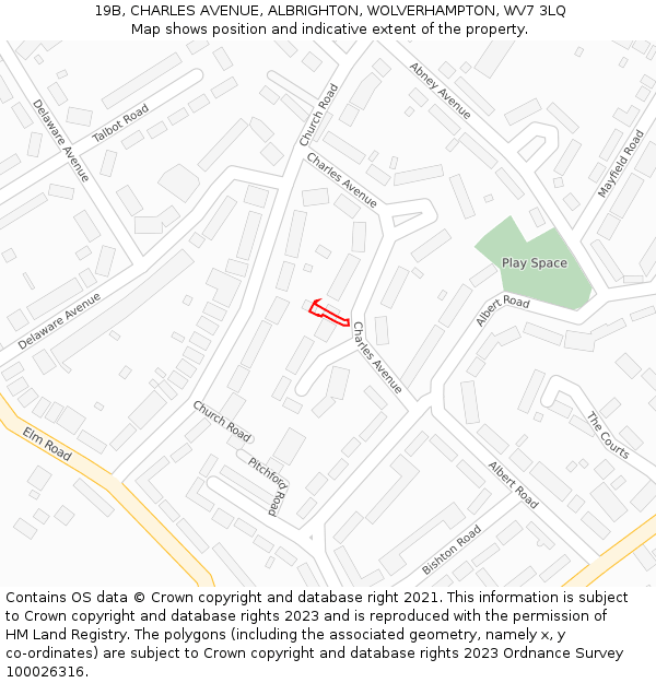 19B, CHARLES AVENUE, ALBRIGHTON, WOLVERHAMPTON, WV7 3LQ: Location map and indicative extent of plot